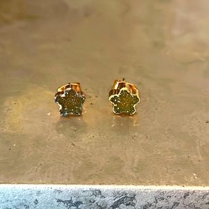 Druzy pierced olive green gold plated stars very tiny about 1/8” really cool